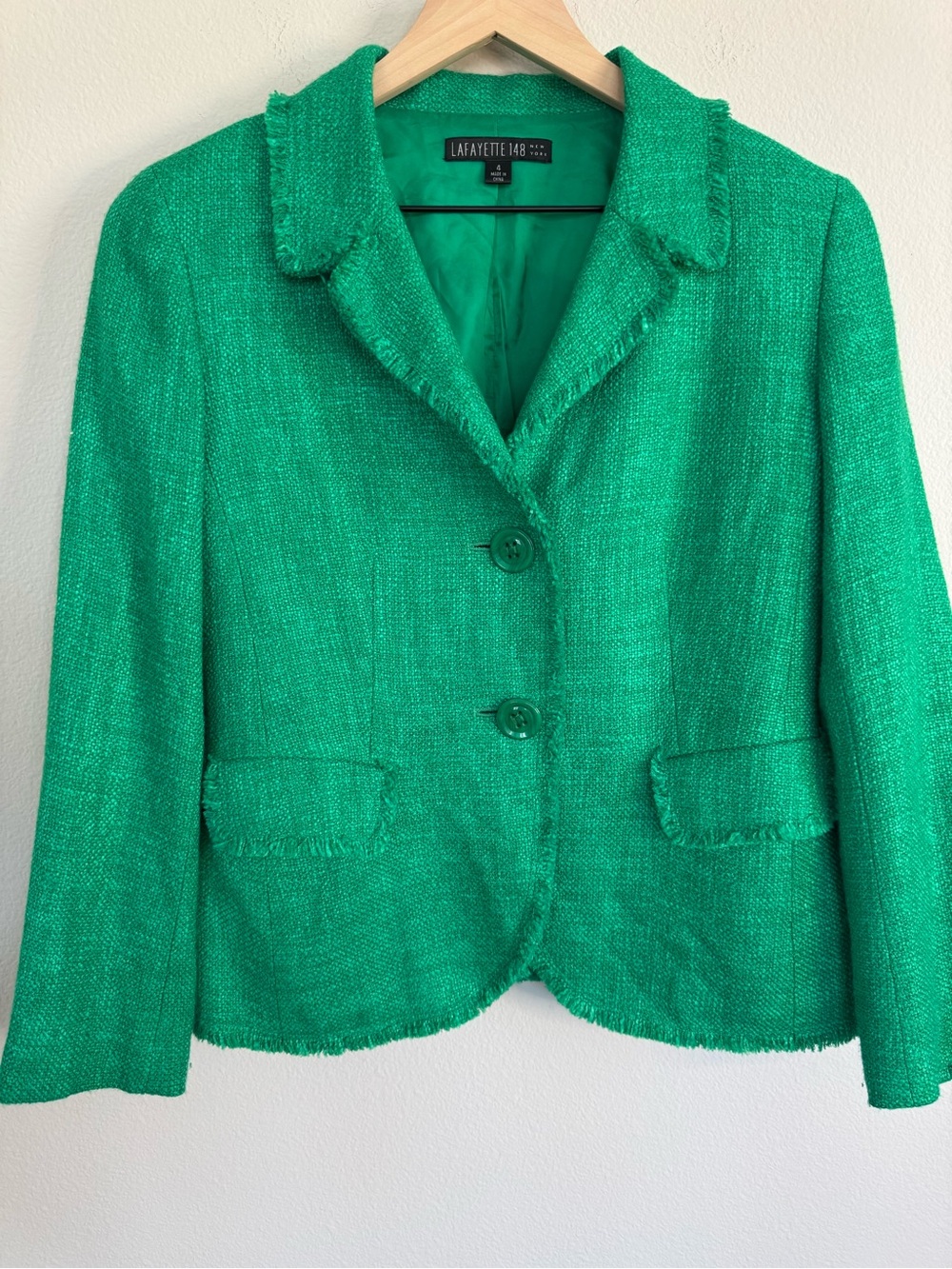Lafayette 148 New York Green Bouclé Tweed Blazer Jacket Quiet Luxury 4